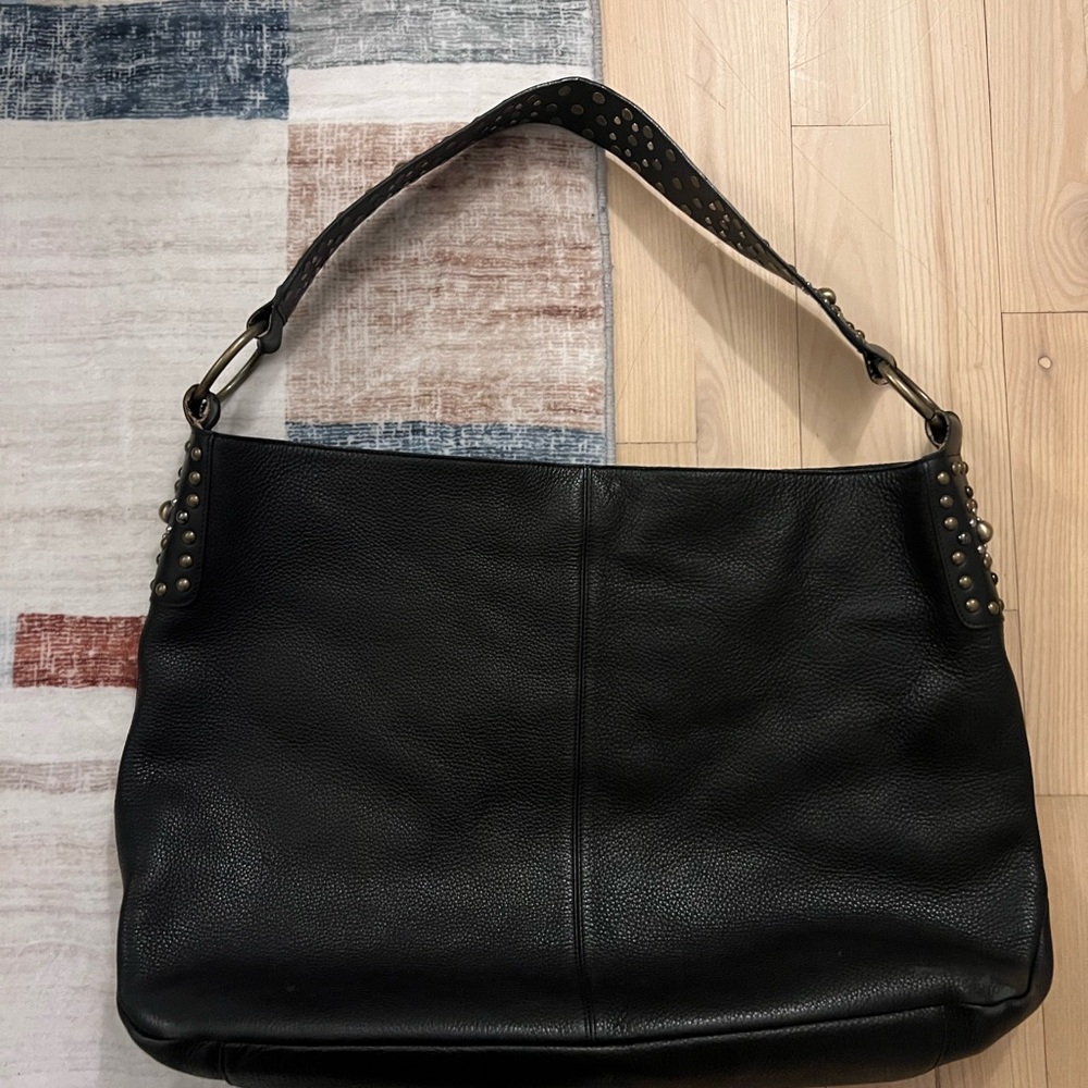 Black Leather Studded Shoulder Bag